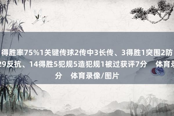 得胜率75%1关键传球2传中3长传、3得胜1突围2防止3抢断29反抗、14得胜5犯规5造犯规1被过获评7分    体育录像/图片